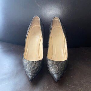 Christian Louboutin Black and Gold Glitter Pumps